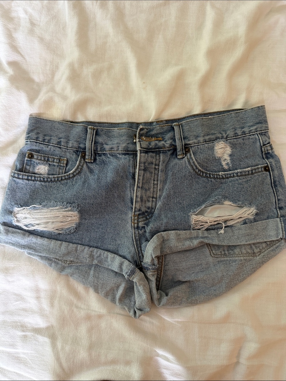 Amuse Society Light Blue Distressed Denim Roll-Cuff Shorts